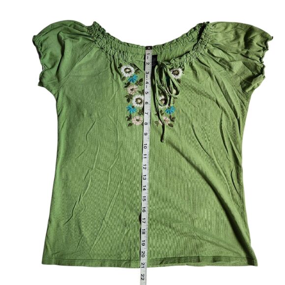 Molly Maxi Green Floral Embroidered Peasant Top sz M - Picture 7 of 8